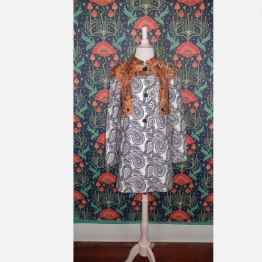 Elevenses Anthropologie Black White Orange Paisley Jacket Coat 6